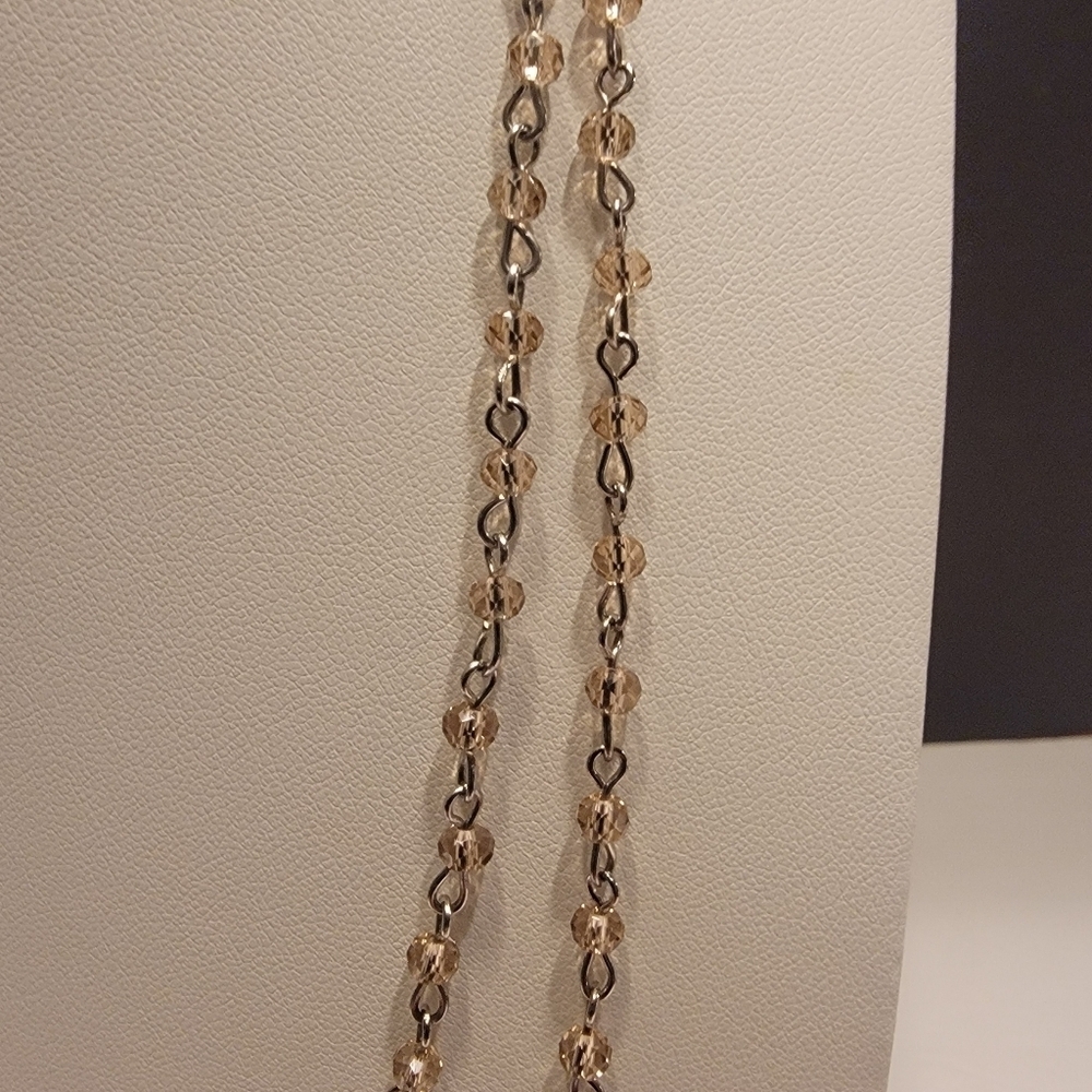 Silvertone and Champagne Acrylic Bead Necklace Ultra Long - Picture 3 of 3